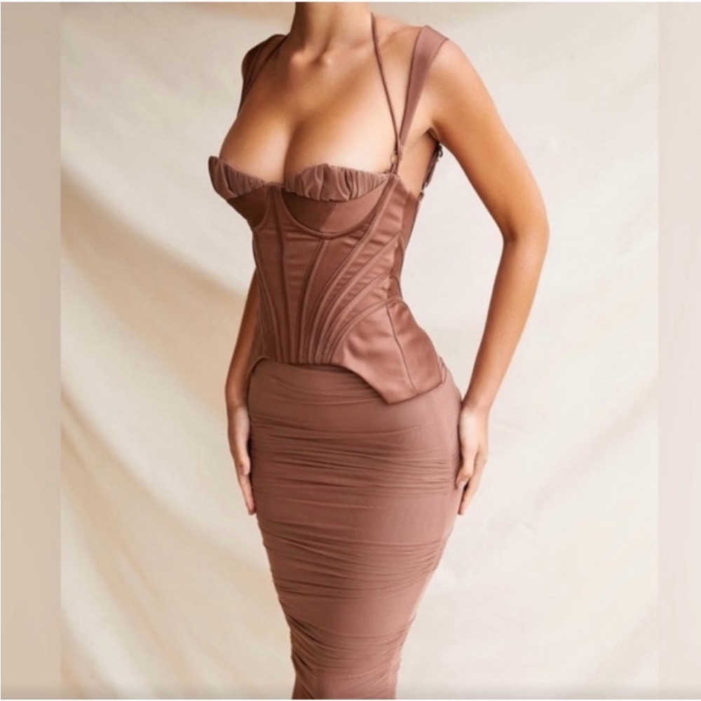 House of CB Brown Corset Midi Dress